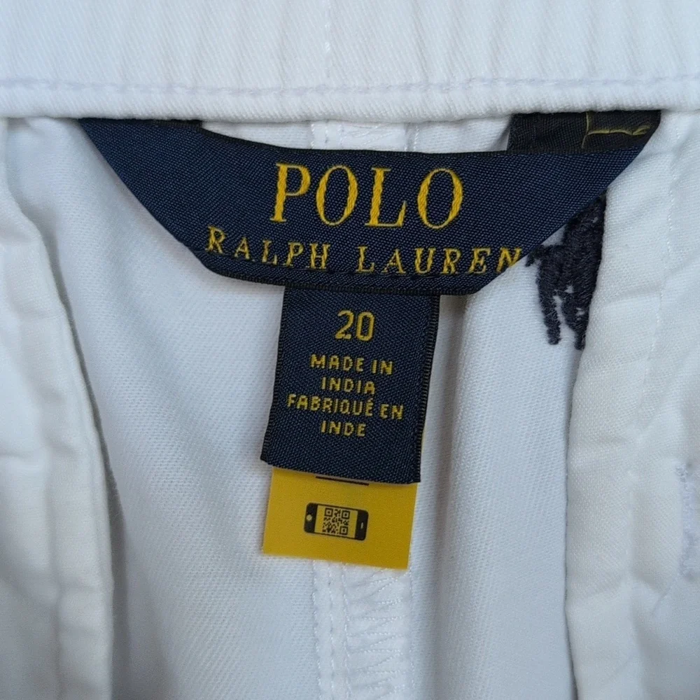 Polo Ralph Lauren White Cotton Chino Preppy Shorts w/ Navy Pony Print - Boys 20 - Picture 3 of 5